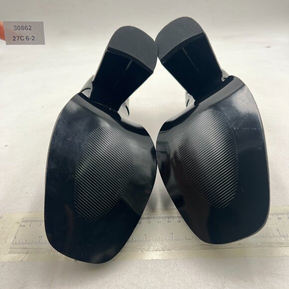 FOWT Black High Block Heels Loafers Square Toe Pumps Slip On Walking Shoes Schoo - Picture 7 of 8